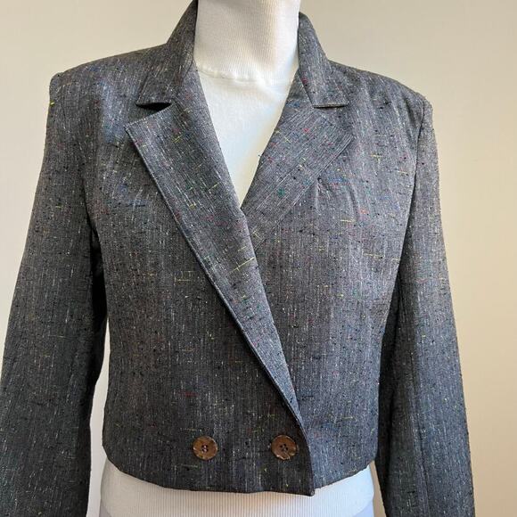 Vintage California Jam Women's Made in USA Cropped Double Breasted Grey Blazer 8 - Picture 4 of 12